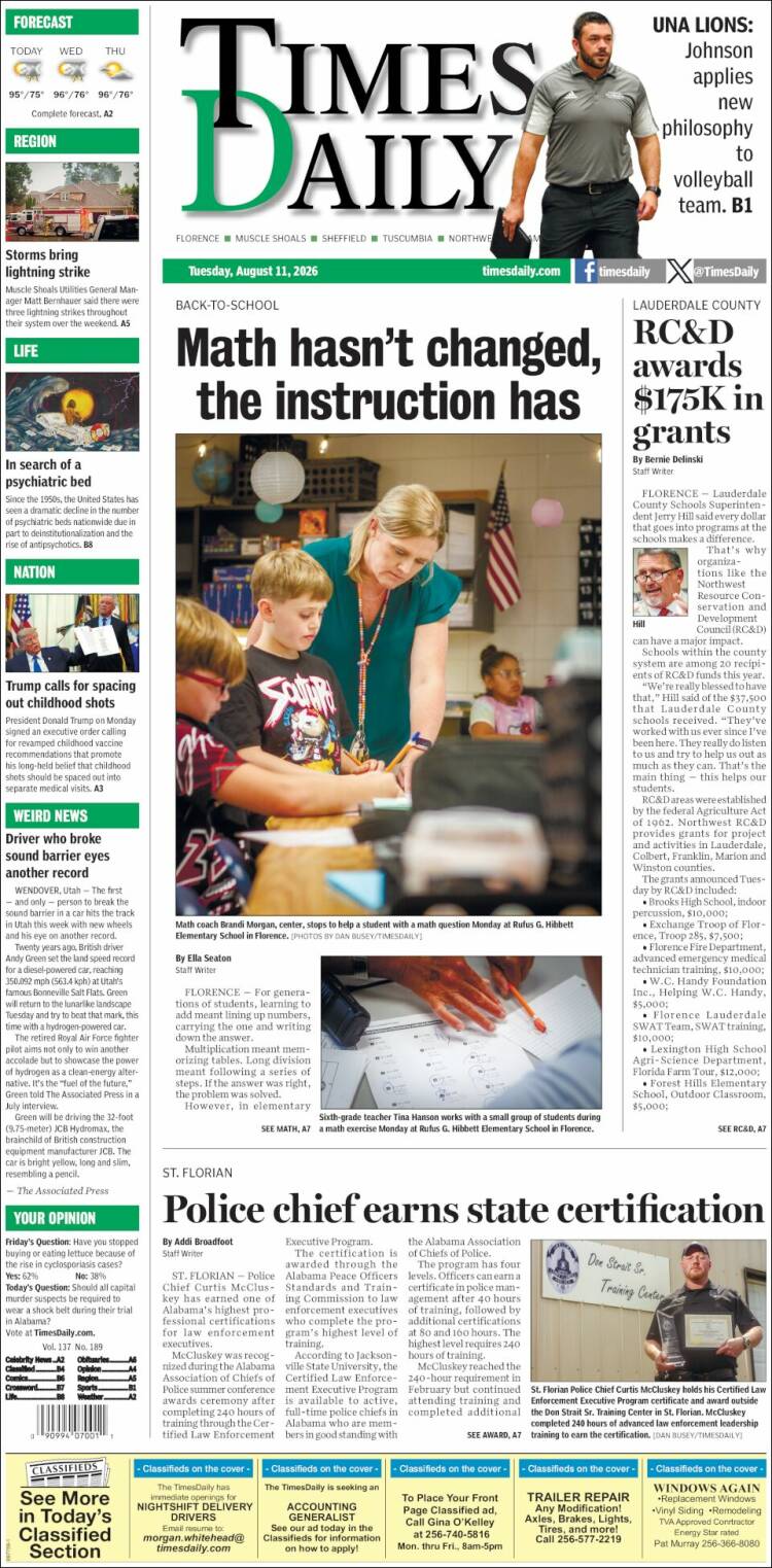 Portada de Times Daily (USA)
