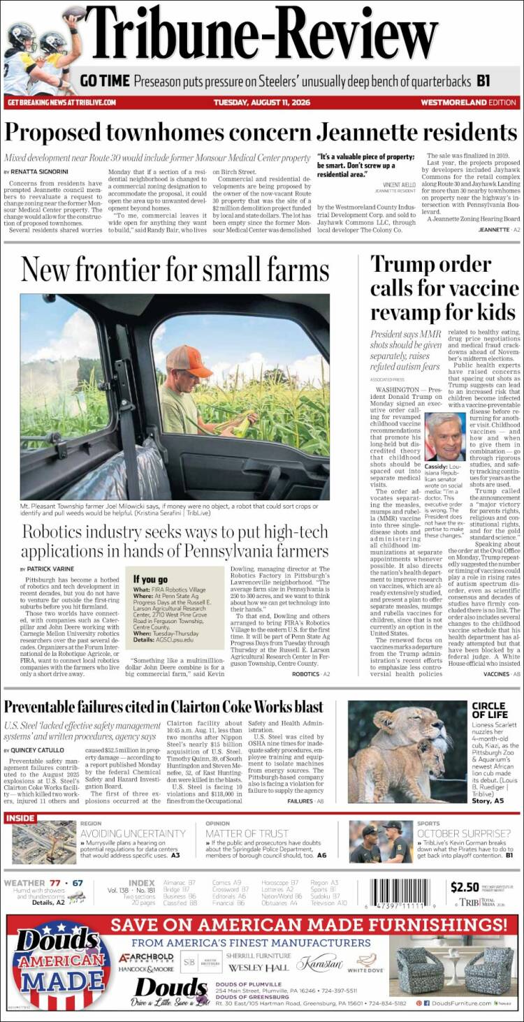 Portada de Tribune-Review (USA)