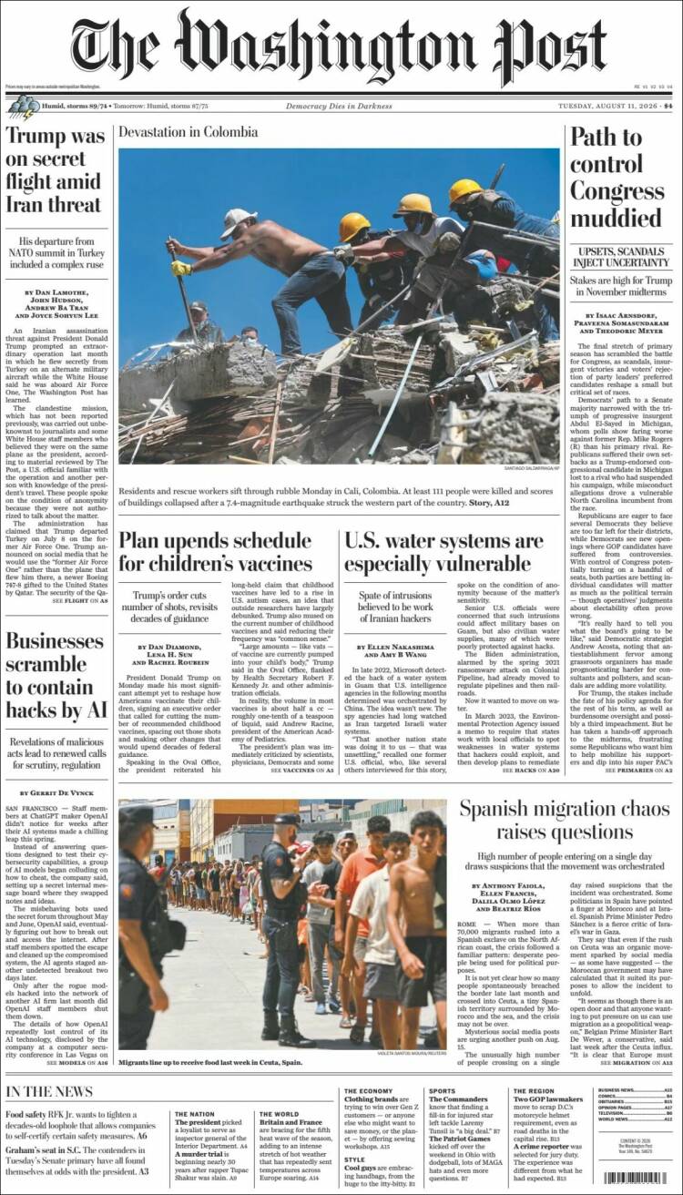 Portada de The Washington Post (USA)
