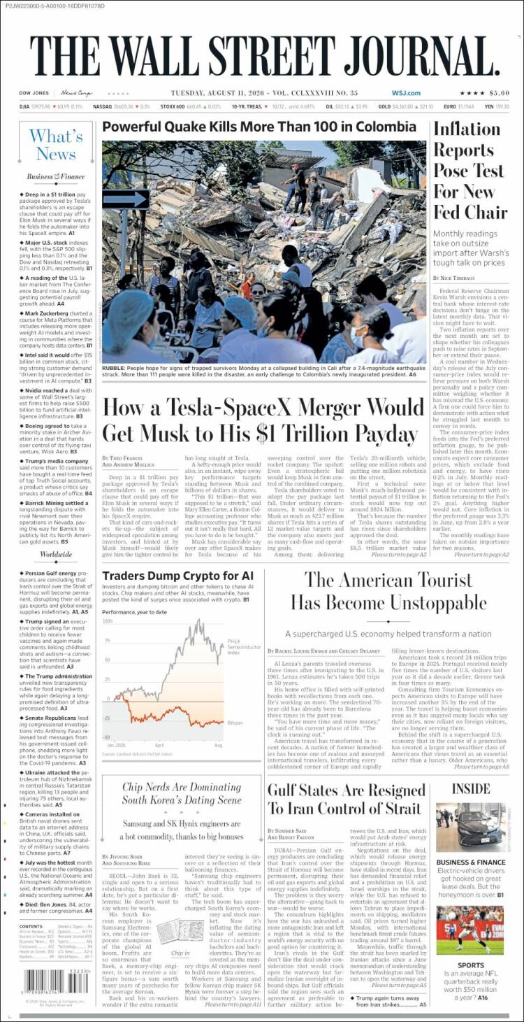Portada de Wall Street Journal (USA)