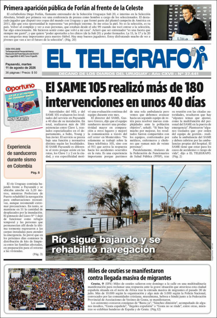 Portada de El Telégrafo (Uruguay)