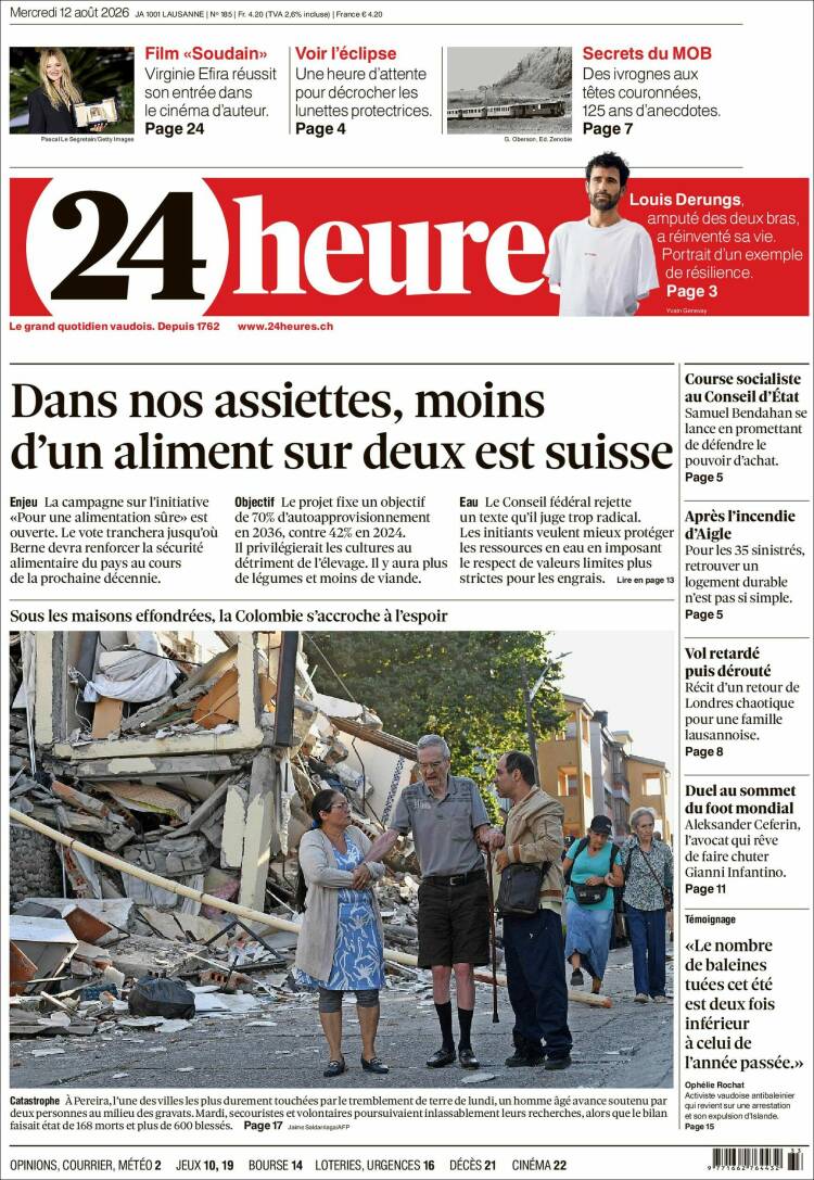 Portada de 24 Heures (Suiza)