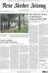 Portada de Neue Zürcher Zeitung (Suiza)
