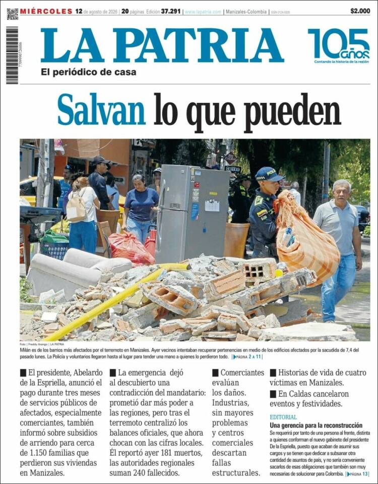 Portada de La Patria (Colombia)