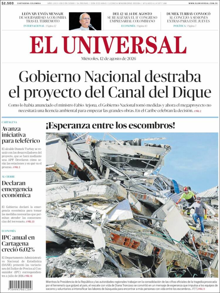 Portada de El Universal (Colombia)