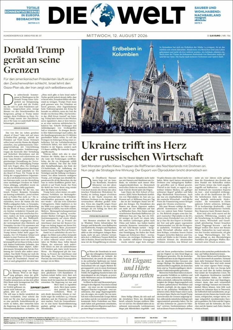 Portada de Die Welt (Alemania)