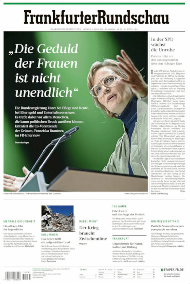 Portada de Frankfurter Rundschau (Alemania)