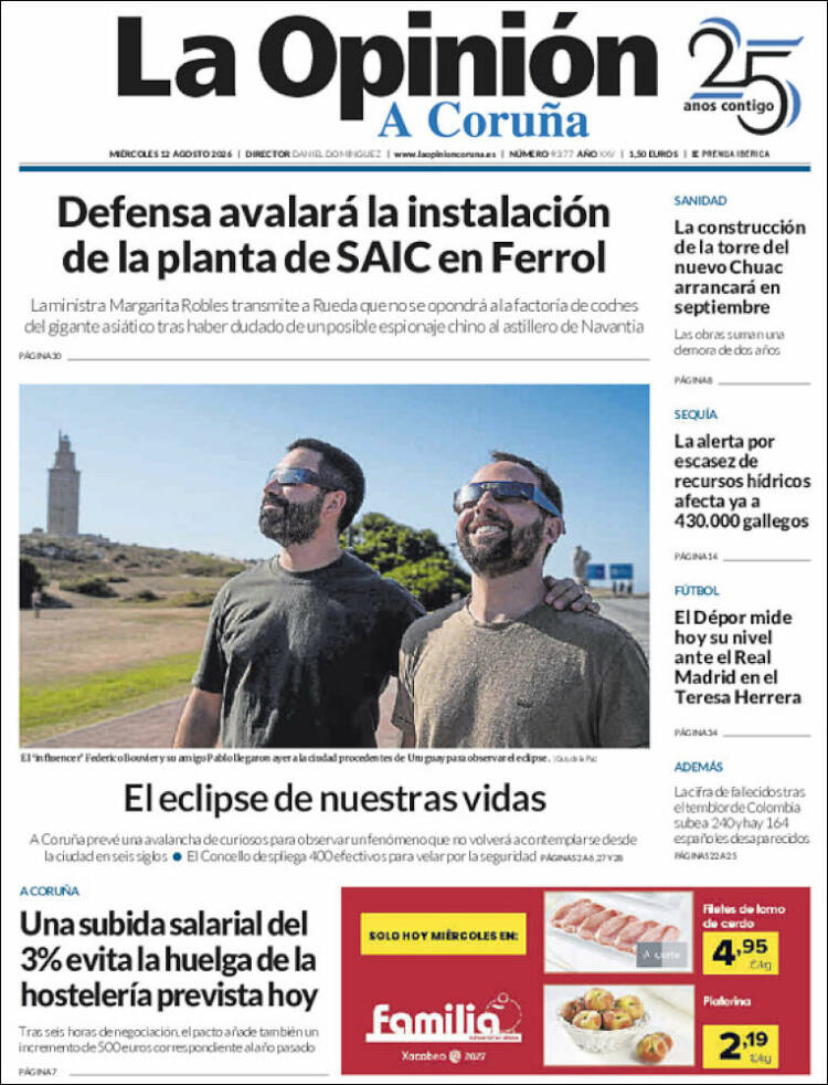 Portada de La Opinión de A Coruña (Espa&ntilde;a)