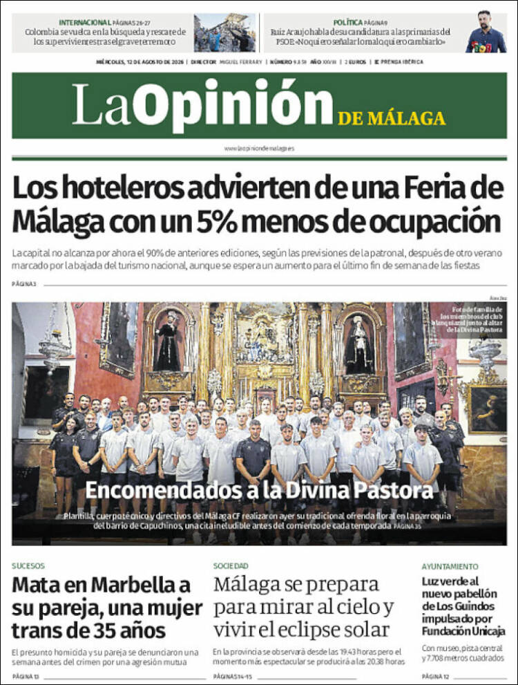 Portada de La Opinión de Málaga (Espa&ntilde;a)
