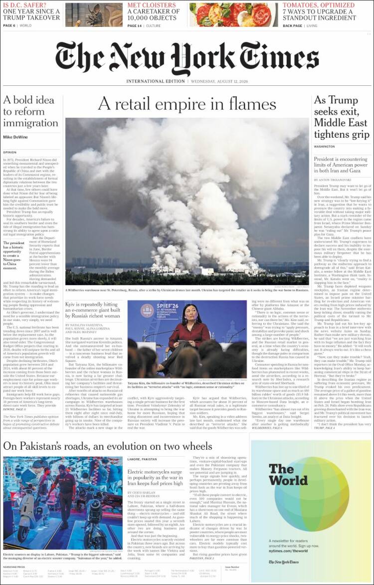 Portada de International New York Times (Europa)