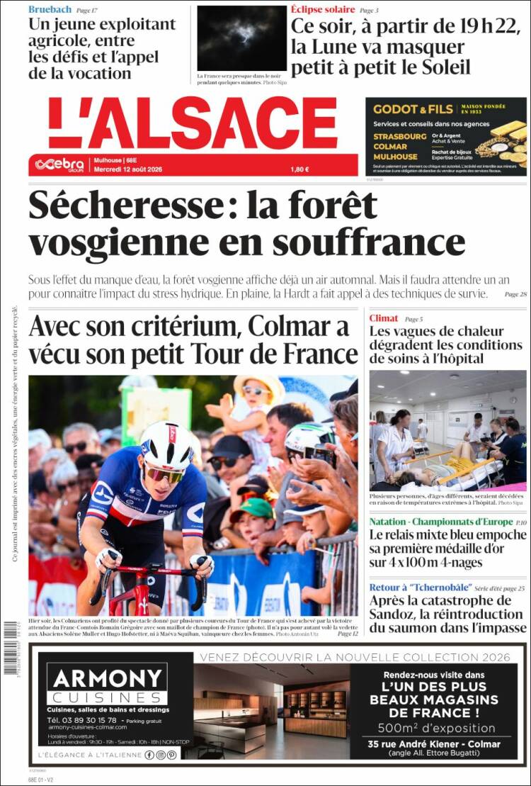Portada de Journal L'Alsace (Francia)