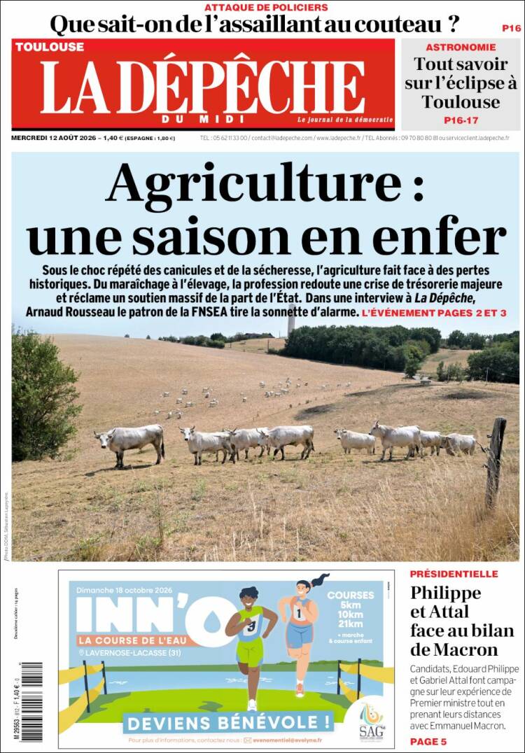 Portada de La Dépêche du Midi (Francia)