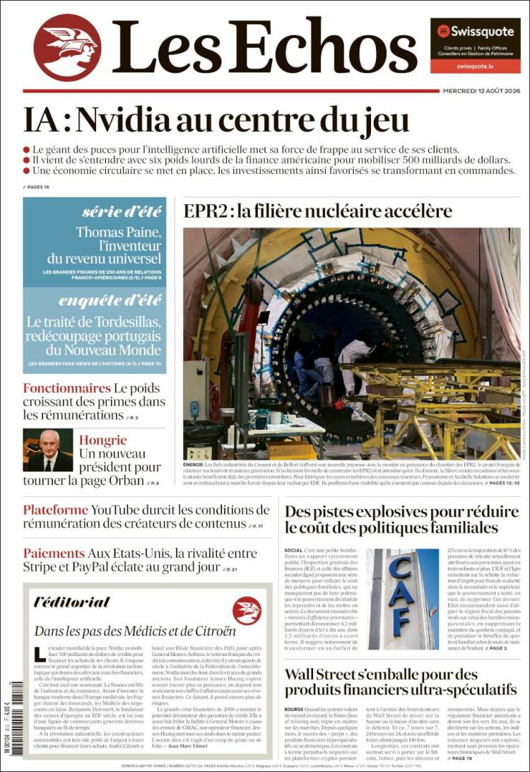 Portada de Les Echos (Francia)