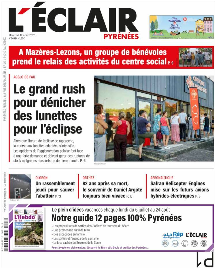 Portada de L'Eclair des Pyrénées (Francia)