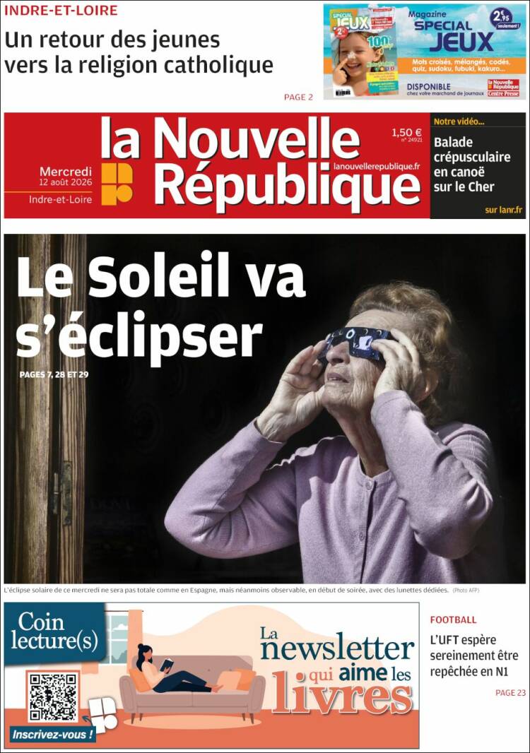 Portada de La Nouvelle Republique (Francia)