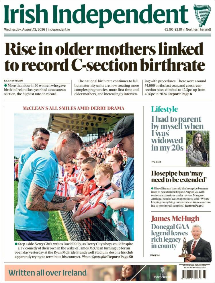 Portada de Irish Independent (Irlanda)