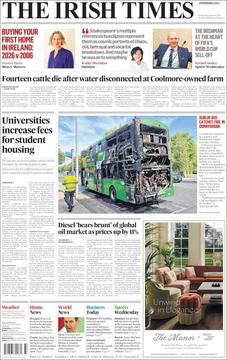 Portada de Irish Times (Irlanda)