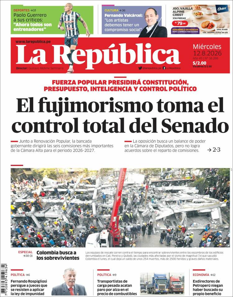 Portada de La Republica (Per&uacute;)