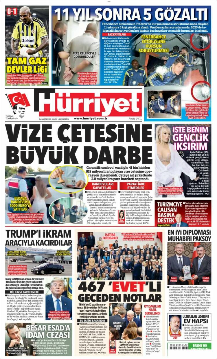 Portada de Hürriyet (Turqu&iacute;a)