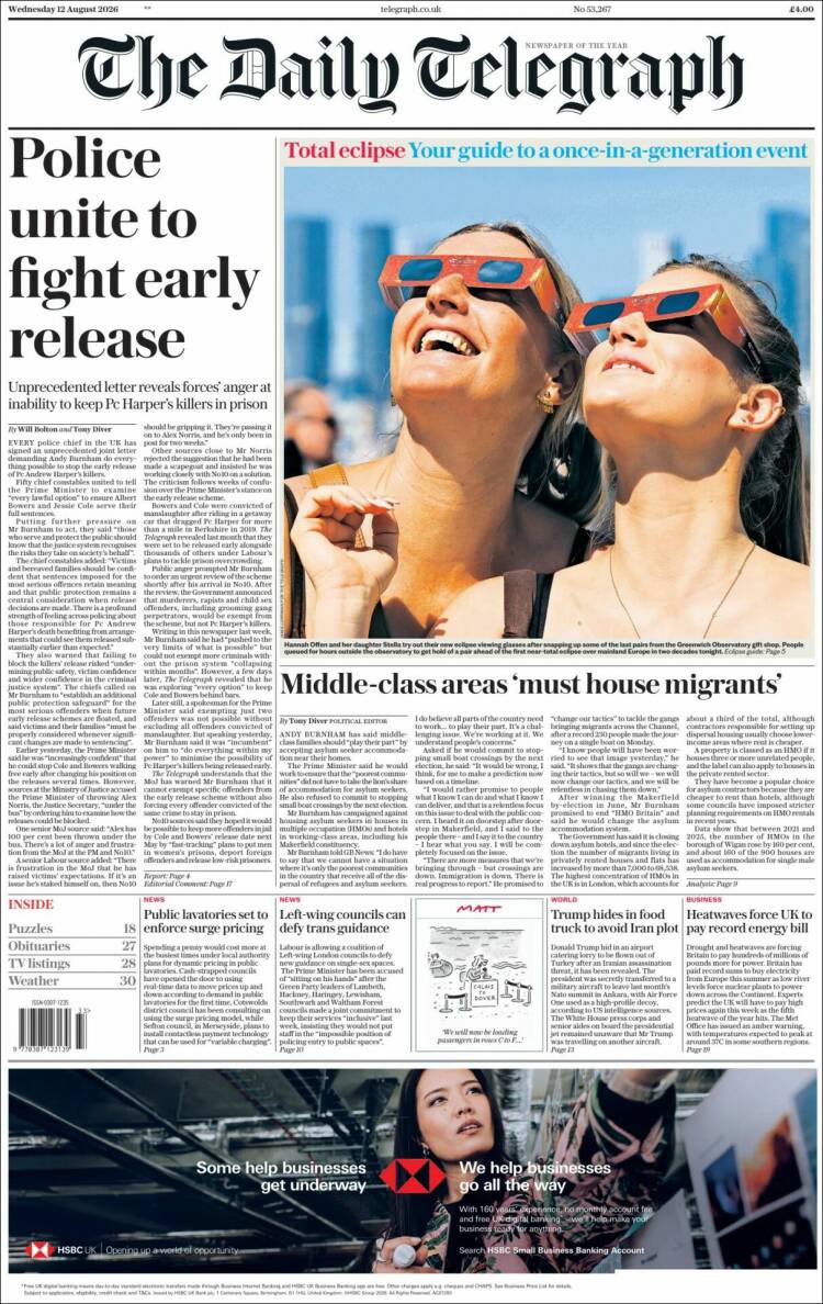 Portada de Daily Telegraph (Reino Unido)