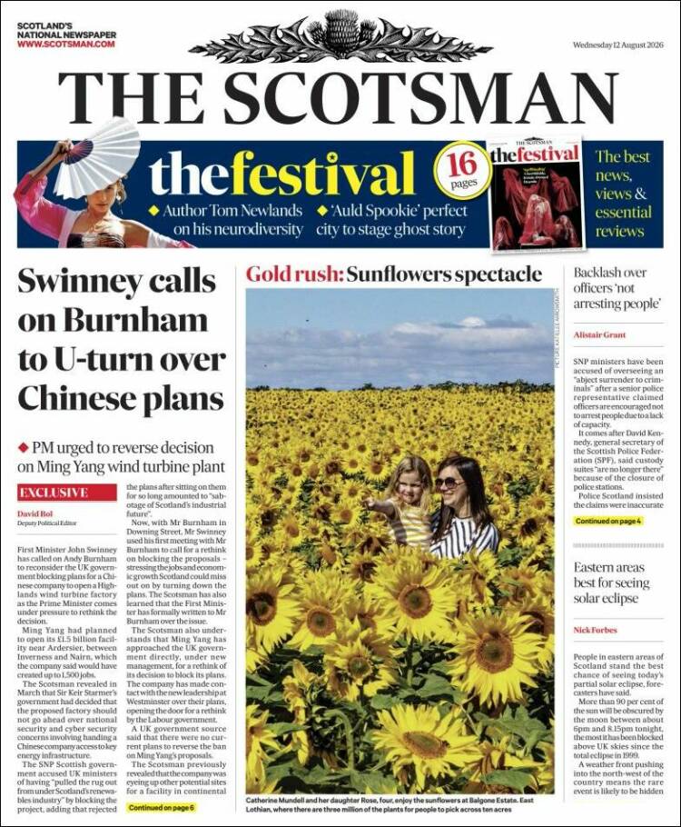 Portada de The Scotsman (Reino Unido)