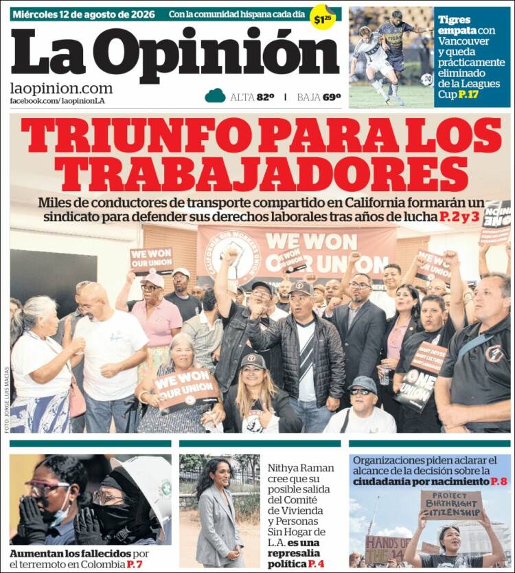 Portada de La Opinión (USA)
