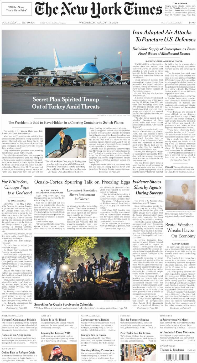 Portada de New York Times (USA)