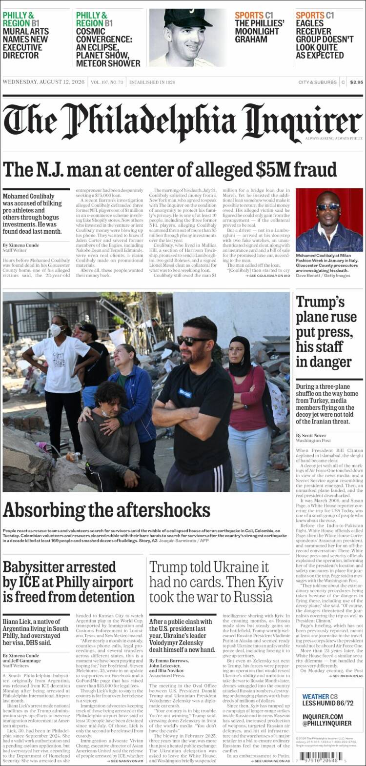 Portada de Philadelphia Inquirer (USA)
