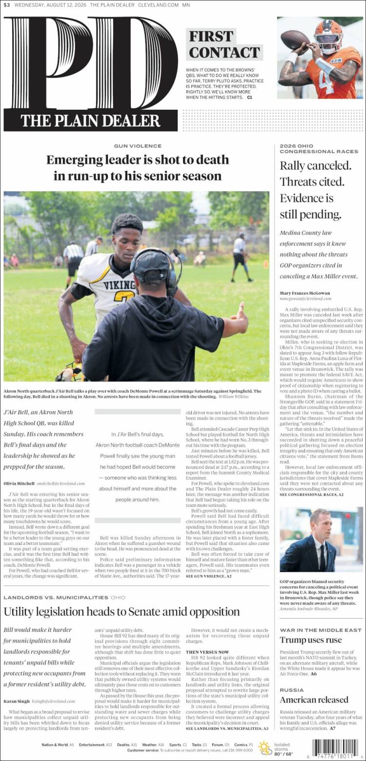 Portada de The Plain Dealer (USA)