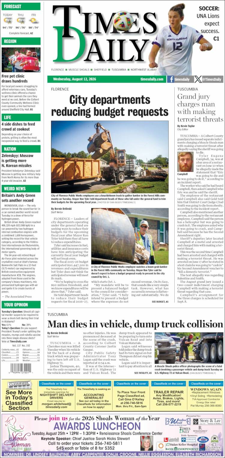 Portada de Times Daily (USA)