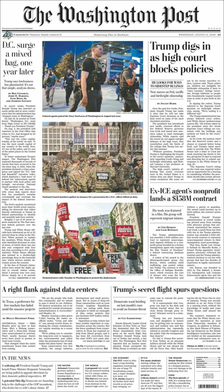 Portada de The Washington Post (USA)
