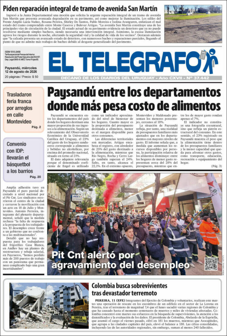 Portada de El Telégrafo (Uruguay)