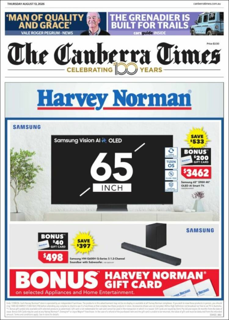 Portada de The Canberra Times (Australia)