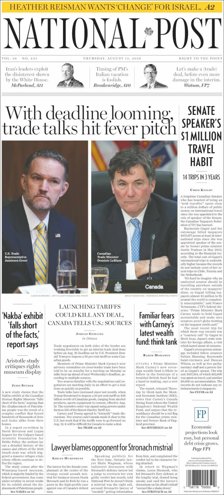 Portada de The National Post (Canad&aacute;)