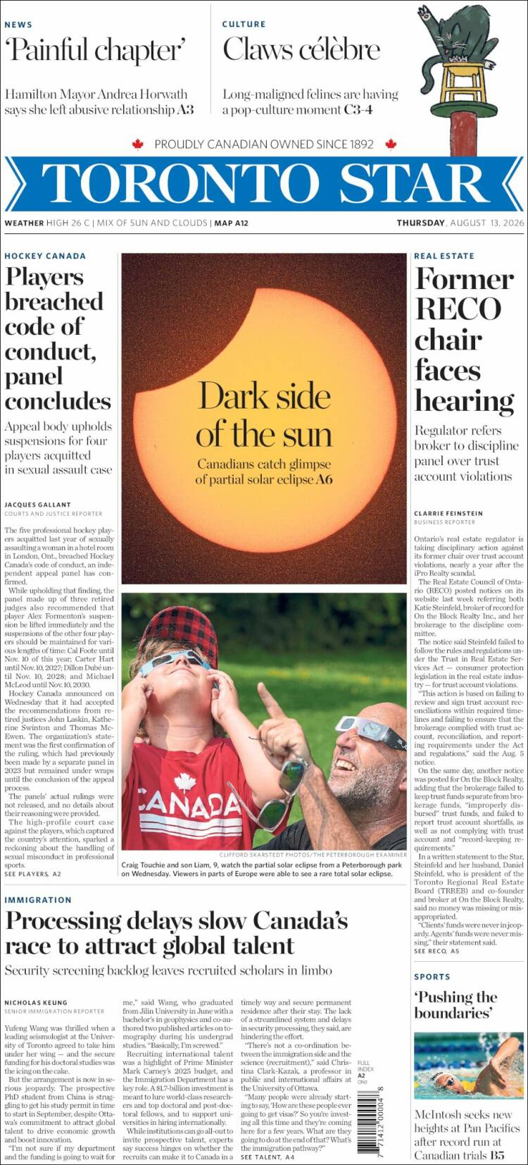 Portada de The Toronto Star (Canad&aacute;)