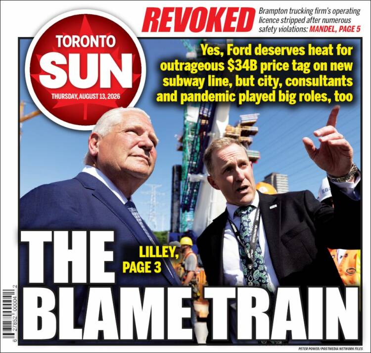 Portada de The Toronto Sun (Canad&aacute;)