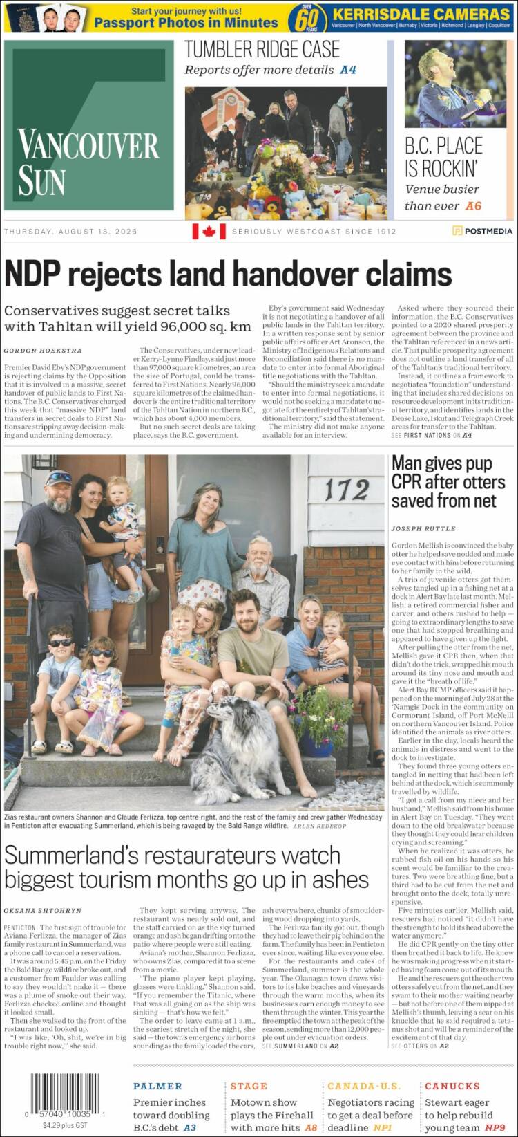 Portada de The Vancouver Sun (Canad&aacute;)