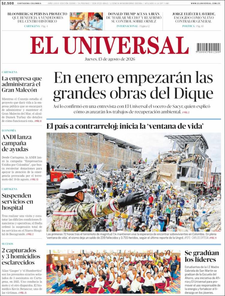 Portada de El Universal (Colombia)