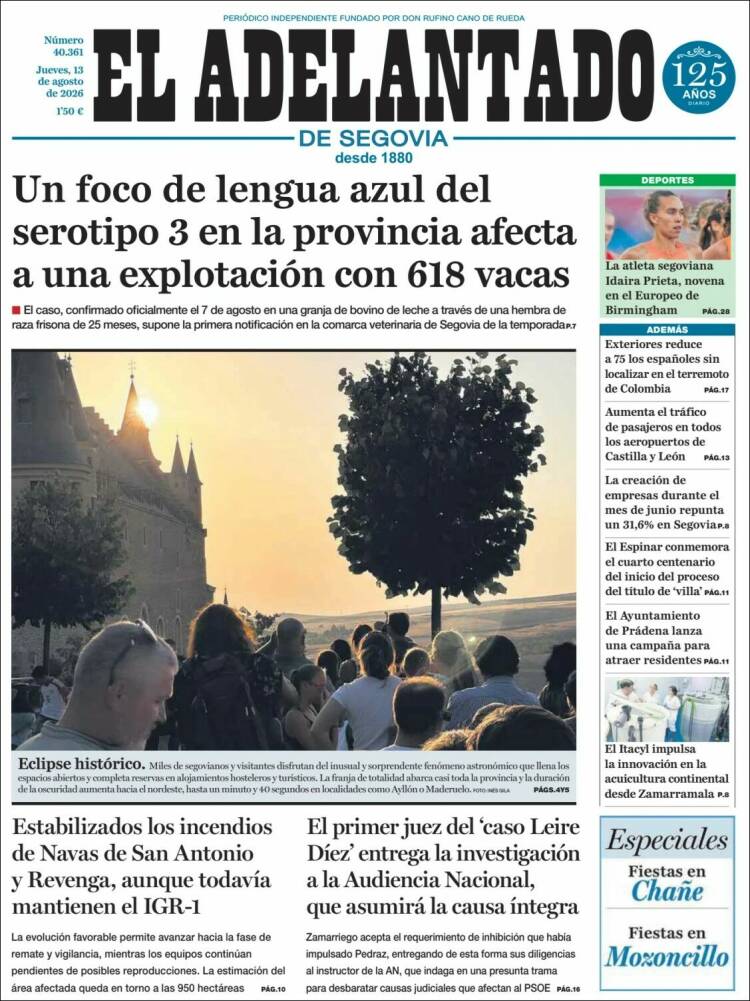 Portada de El Adelantado de Segovia (Espa&ntilde;a)