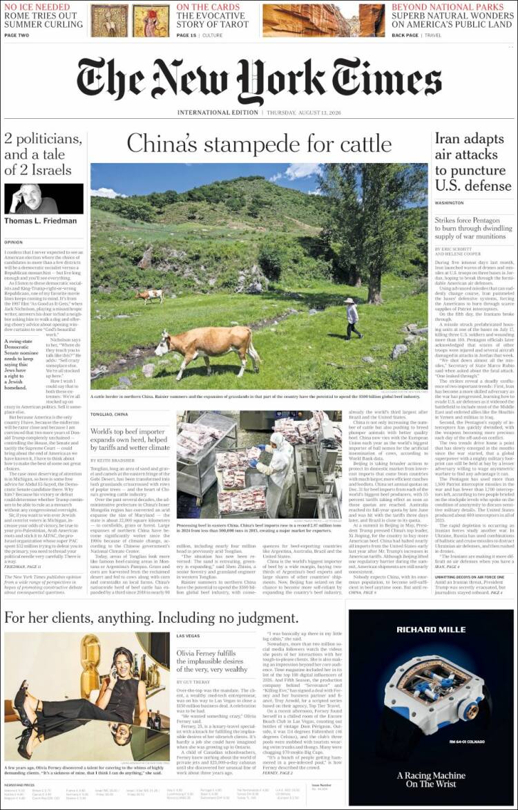Portada de International New York Times (Europa)