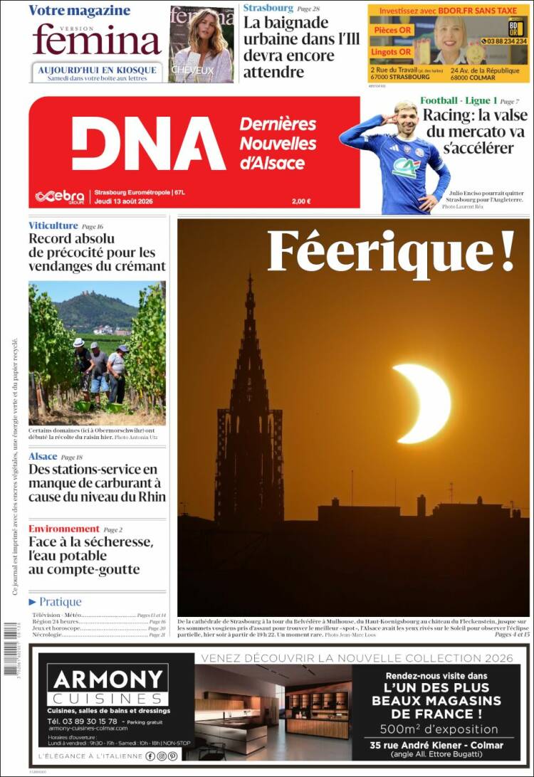 Portada de Les Dernières Nouvelles d'Alsace (France)