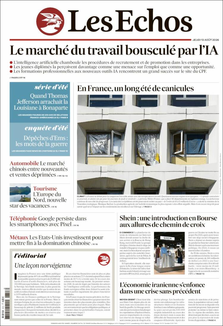 Portada de Les Echos (Francia)