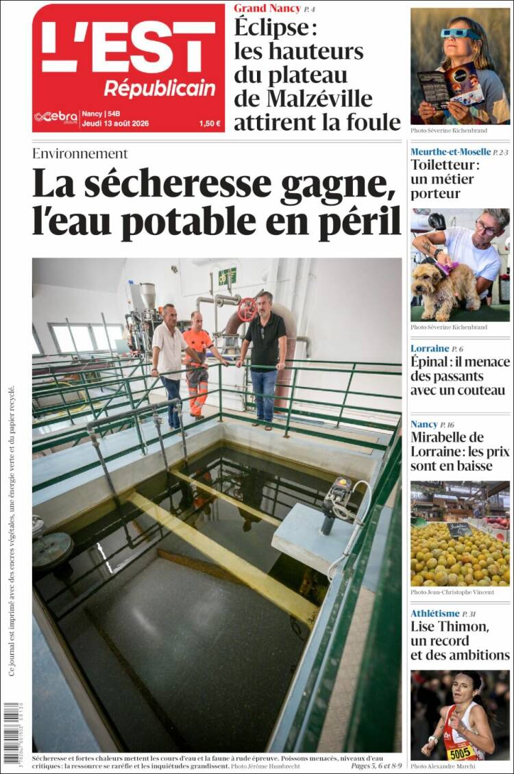 Portada de L'Est Republicain (Francia)