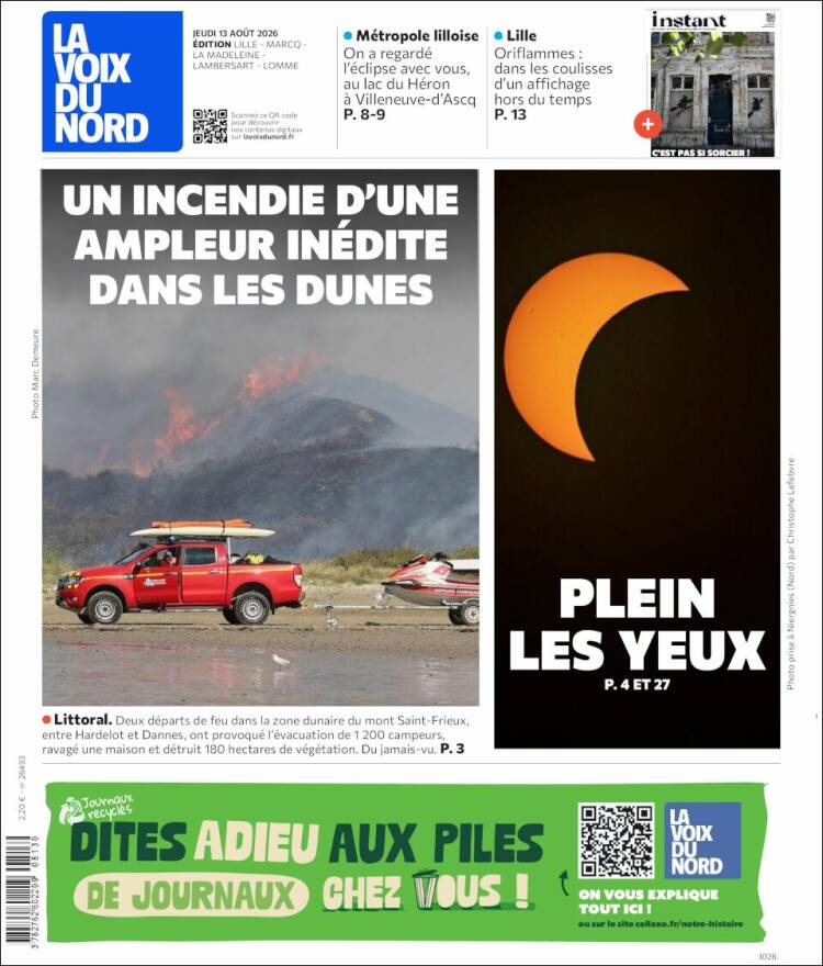 Portada de La Voix du Nord (Francia)