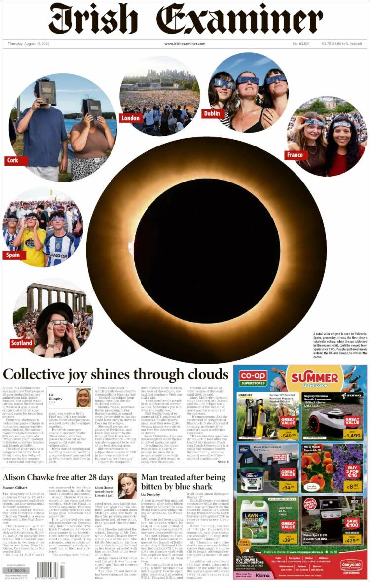 Portada de Irish Examiner (Irlanda)