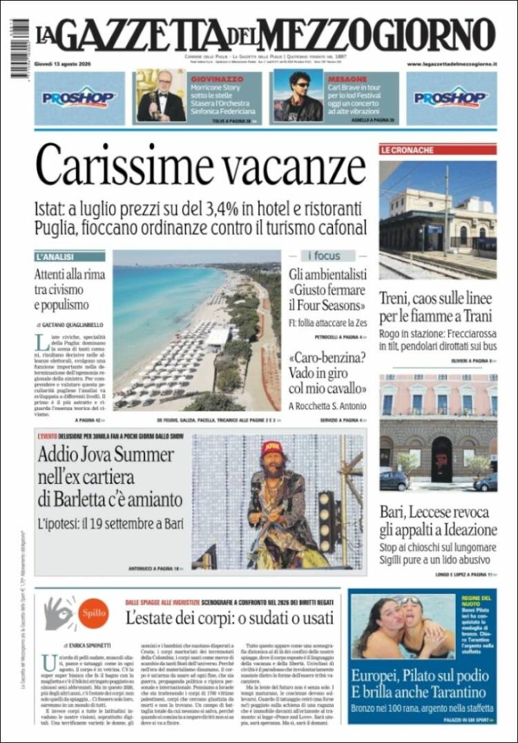 Portada de La Gazzetta del Mezzogiorno (Italia)