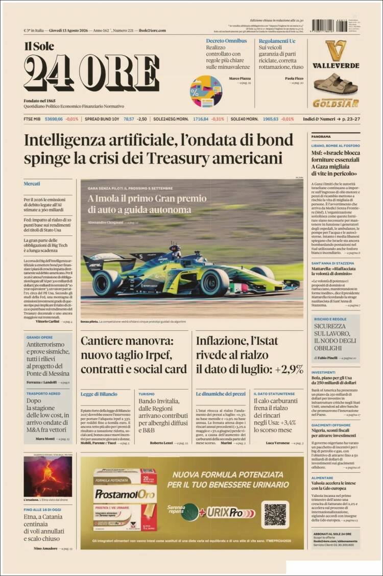 Portada de Il Sole 24 ORE (Italie)
