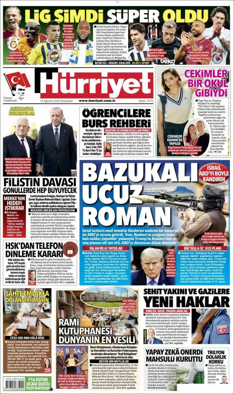 Portada de Hürriyet (Turqu&iacute;a)