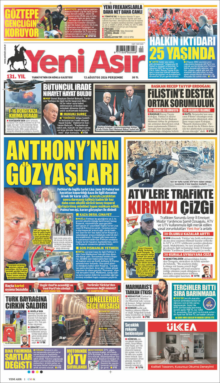 Portada de Yeni Asır (Turqu&iacute;a)