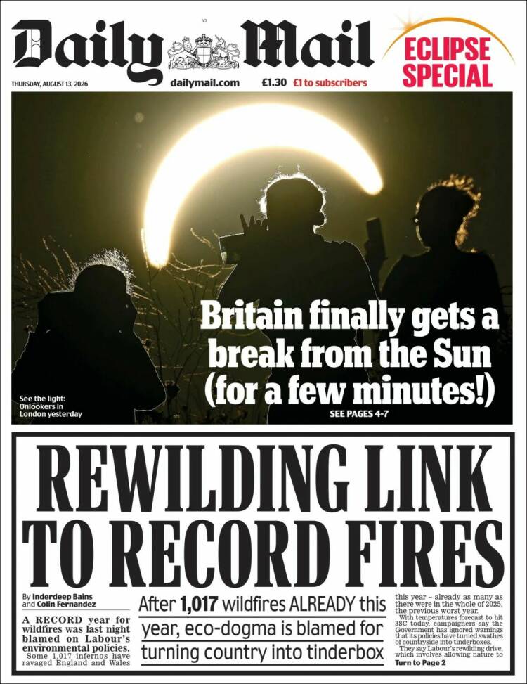 Portada de Daily Mail (Reino Unido)